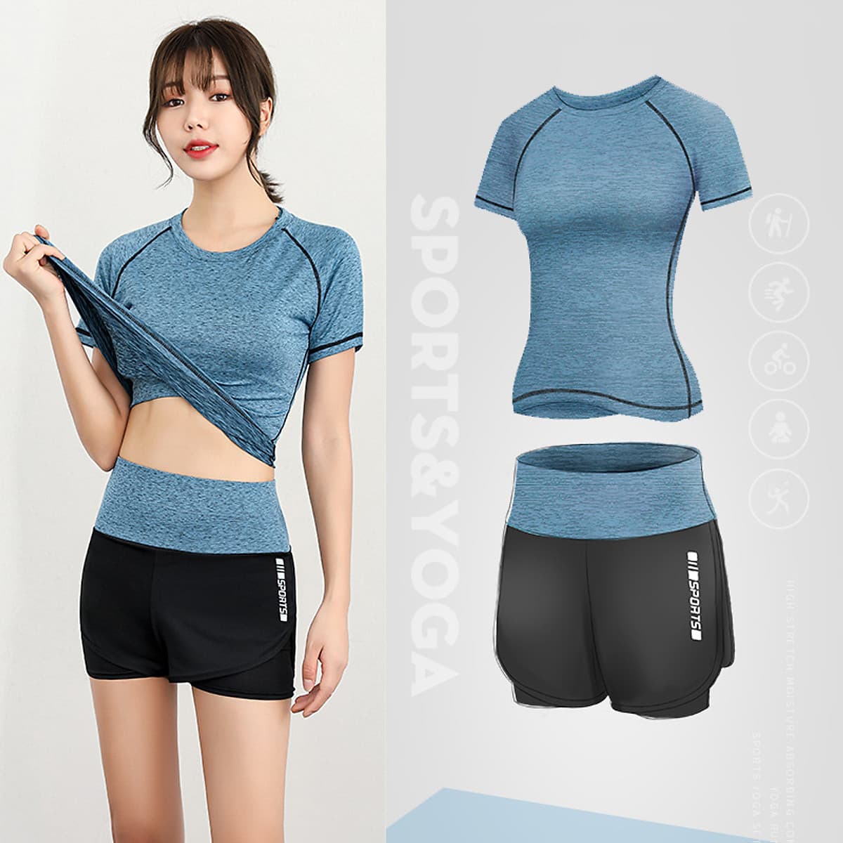 Bộ quần áo tập Gym nữ - Set quần đùi và áo thun thể thao tay ngắn