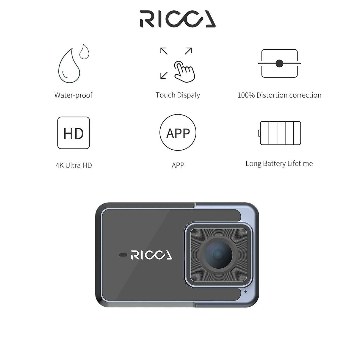 Máy quay hành động Ricca 4K - Hàng Chính Hãng