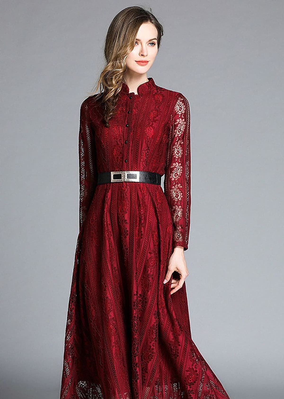 Đầm maxi dài tay Jacquared có đai