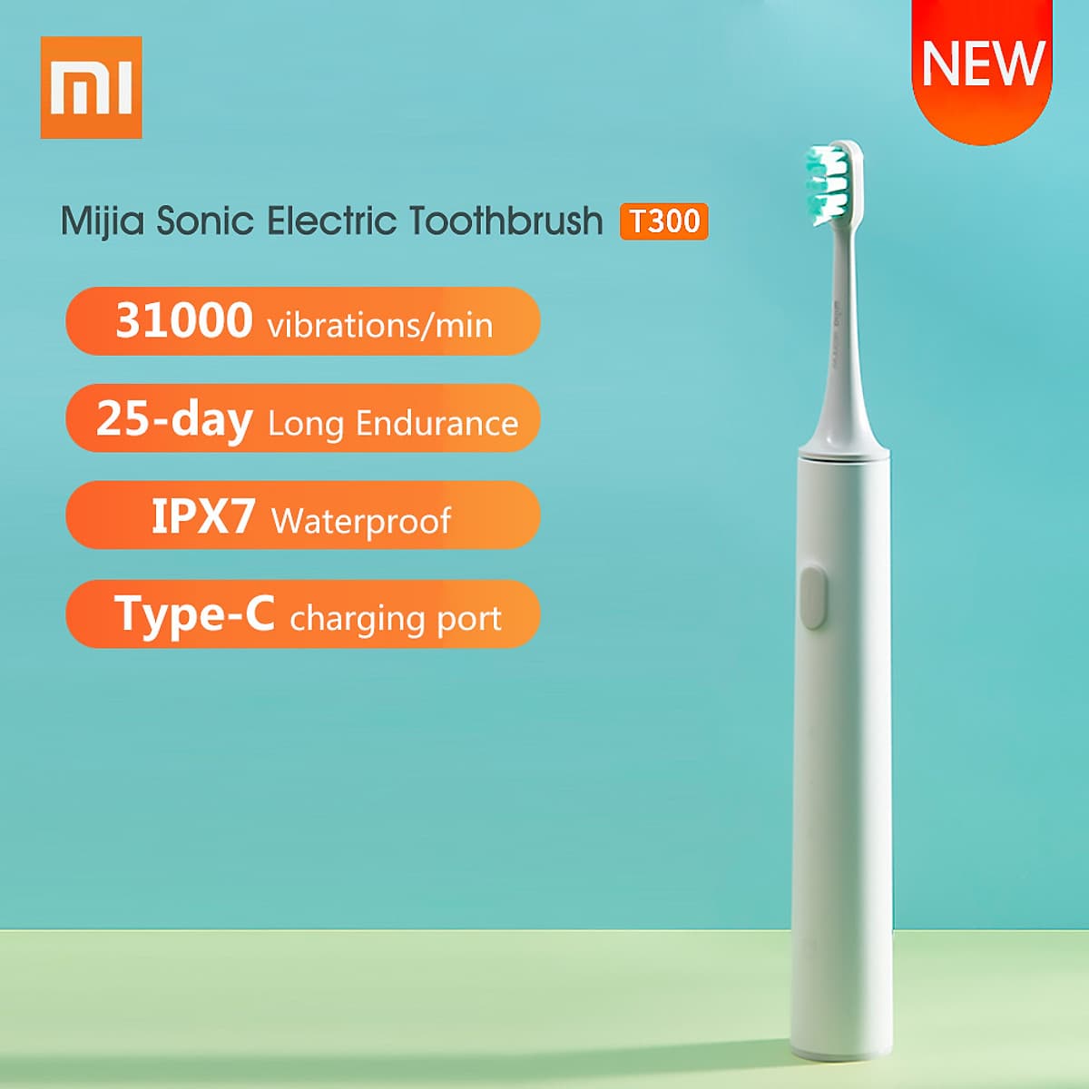 Xiaomi Mijia Sonic Electric Toothbrush T300 USB Rechargeable Tooth Brush Ultrasonic Waterproof Tooth Brush Gum Health (White)