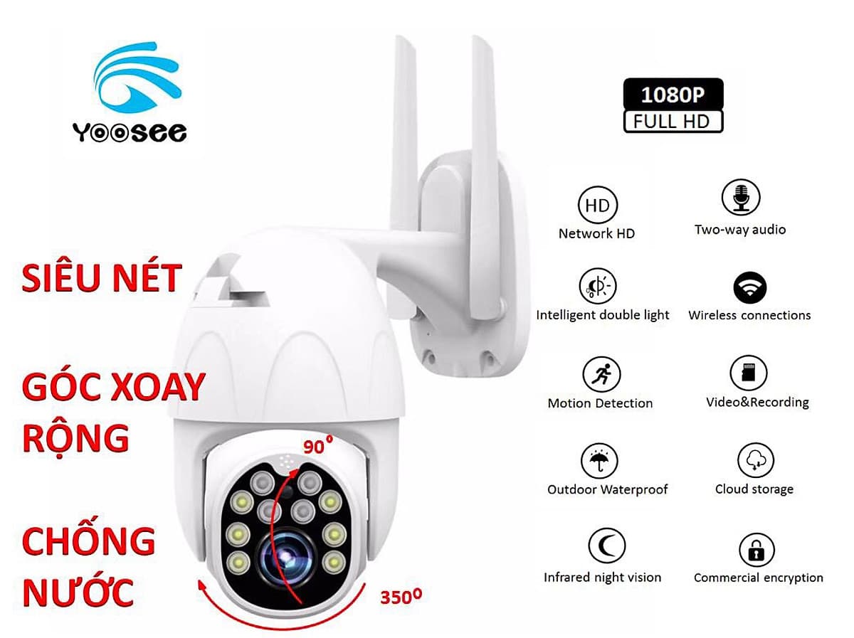 Camera ip Wifi Ngoài Trời  Xoay 360 độ Yoosee 2.0Mpx  Full HD 1080P - Ban đêm có màu - Đàm thoại 2 chiều - Hàng chính hãng