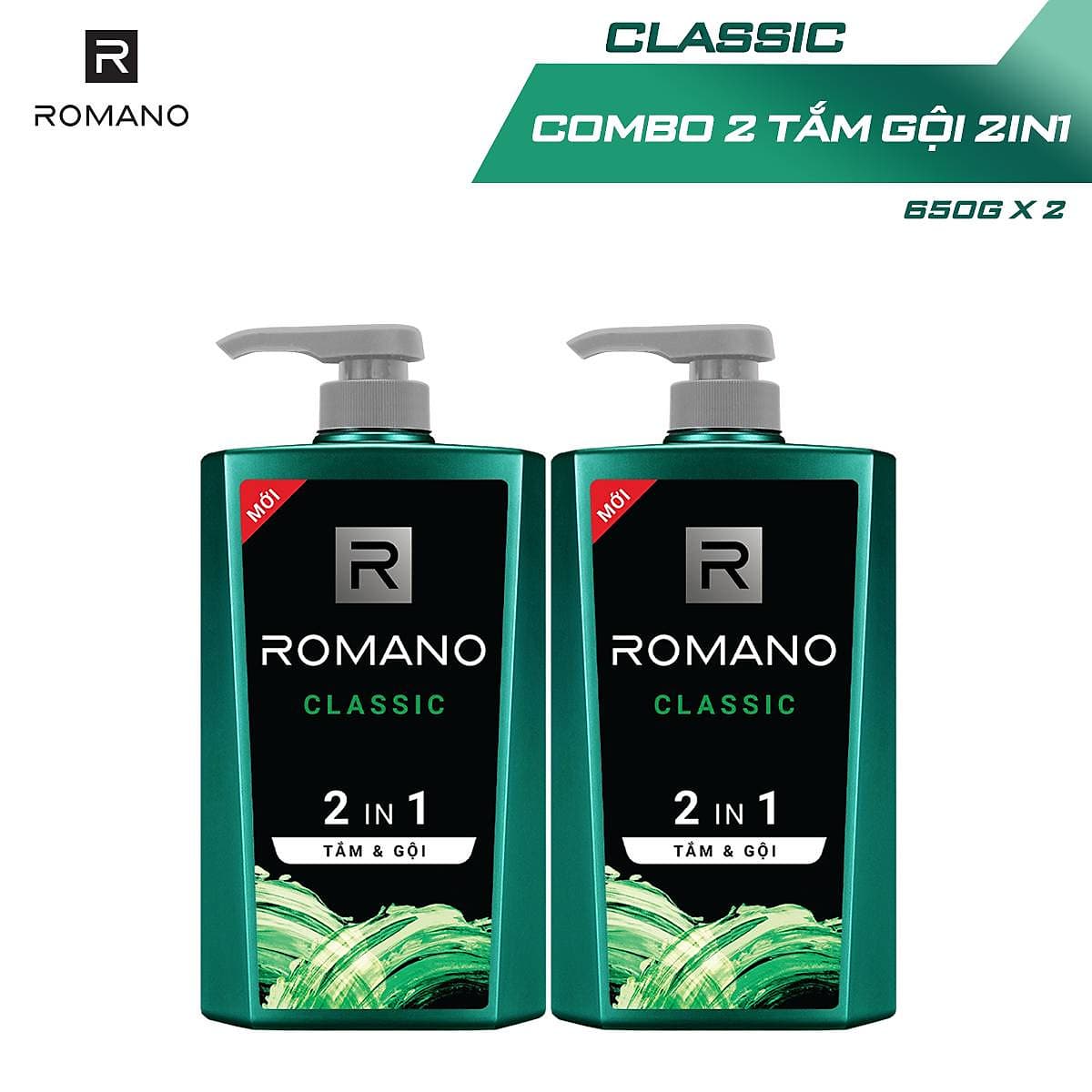 Combo 2 Tắm gội 2 trong 1 Romano hương nước hoa 650g/chai