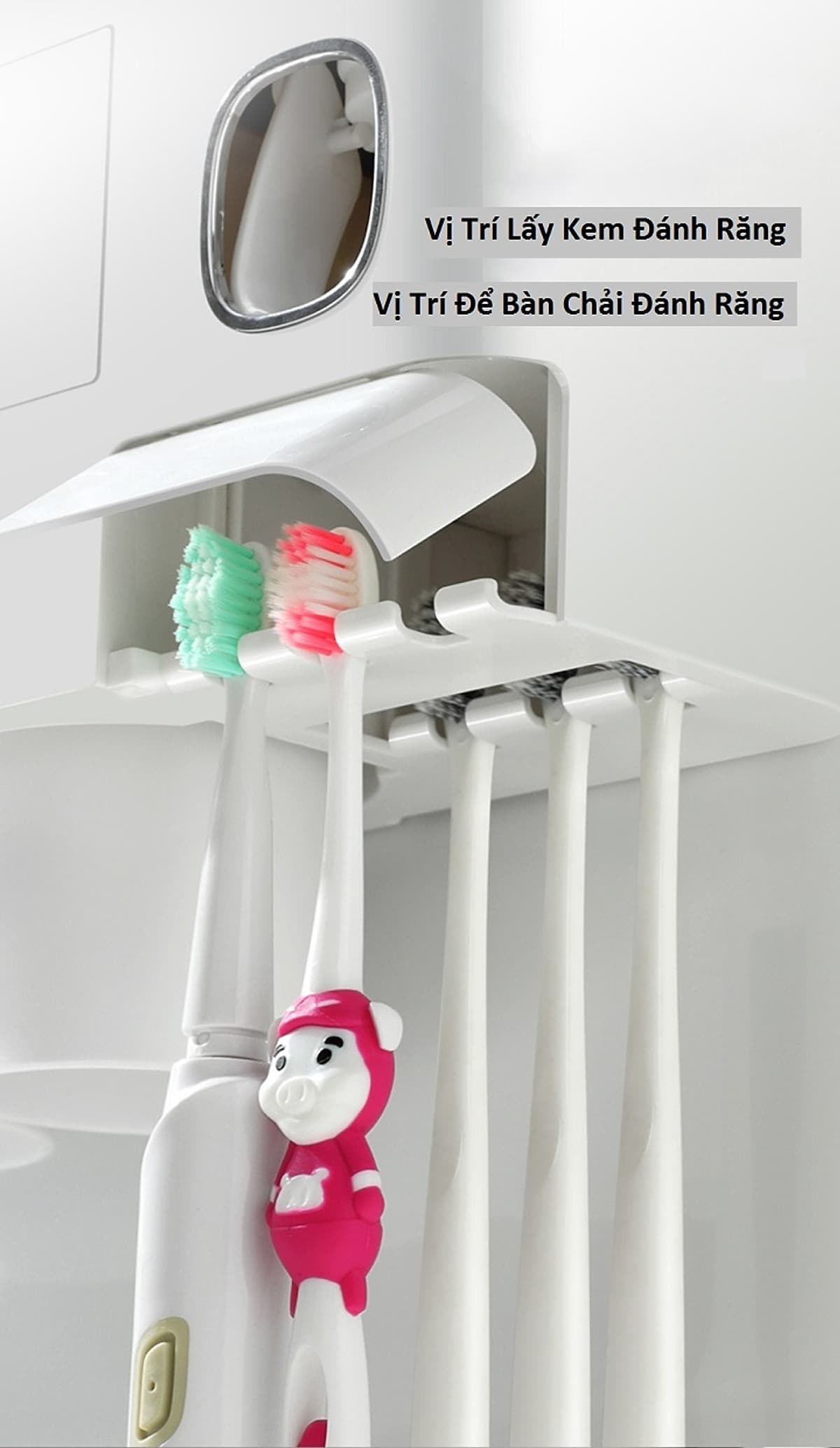 KỆ TREO BÀN CHẢI ĐÁNH RĂNG, TÍCH HỢP ĐỒ LẤY KEM THÔNG MINH (2LY) MÀU ĐEN-TRẮNG VÀ XÁM -TRẮNG