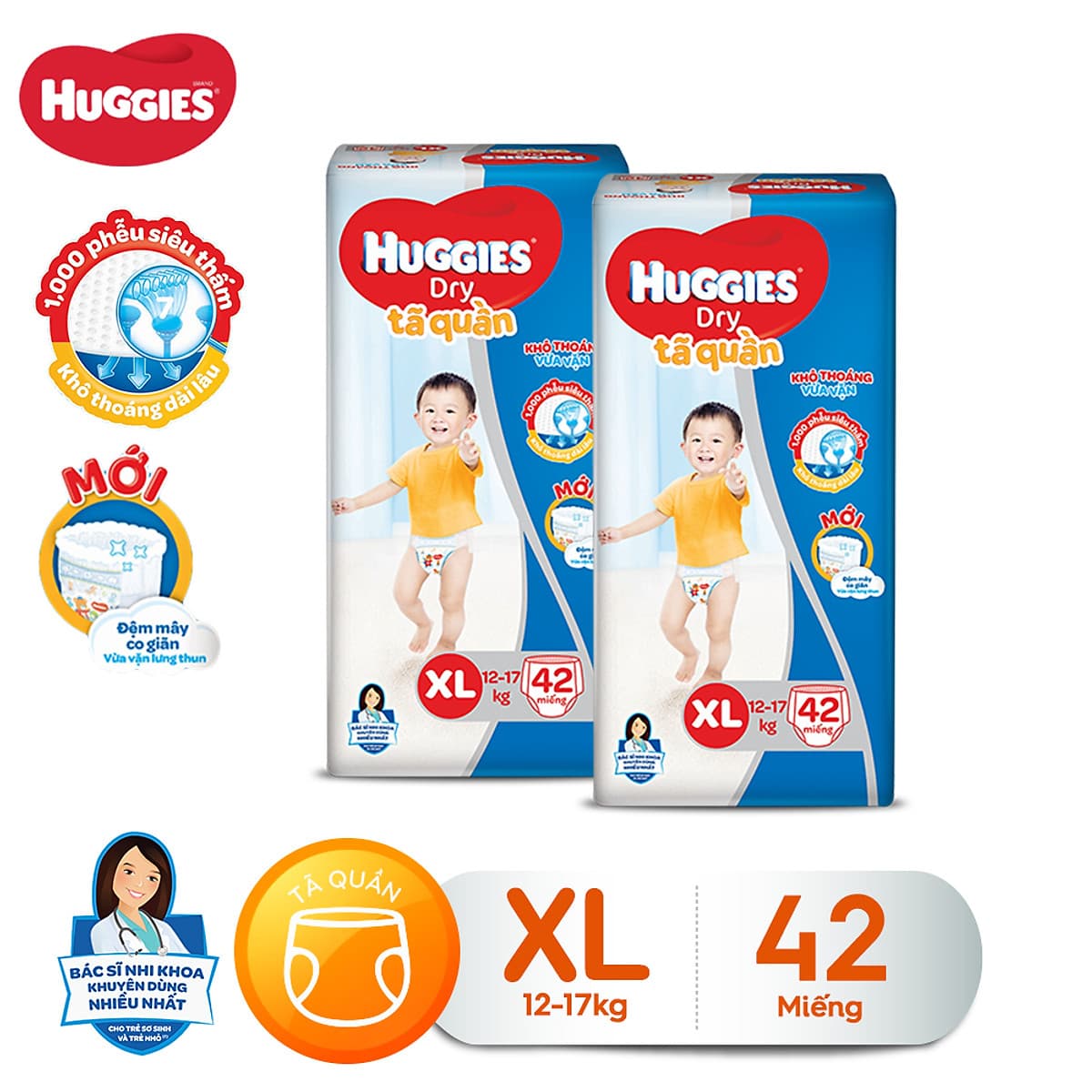 Combo 2 Tã quần HUGGIES DRY BIG JUMBO M54 - L48 - XL42 - XXL38