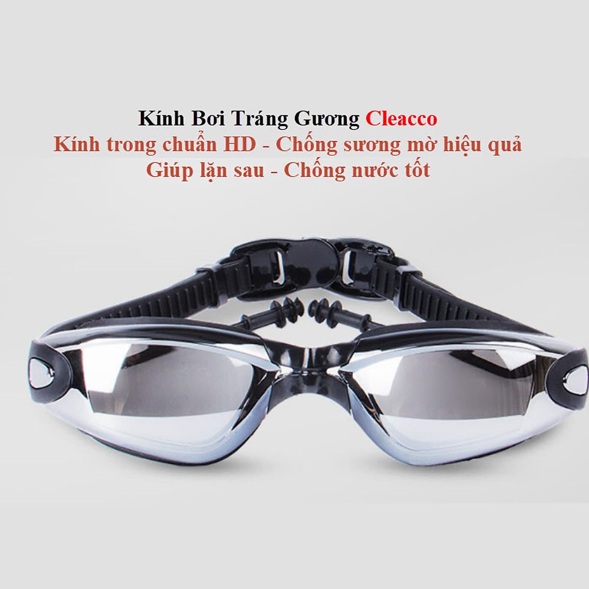 Kính Bơi Tráng Gương  kèm bịt tại cao cấp Cleacco chống sương mù , chống tia UV Hàng chính hãng - Tặng kèm nón bơi Silicon ( Màu ngẫu nhiên ) 