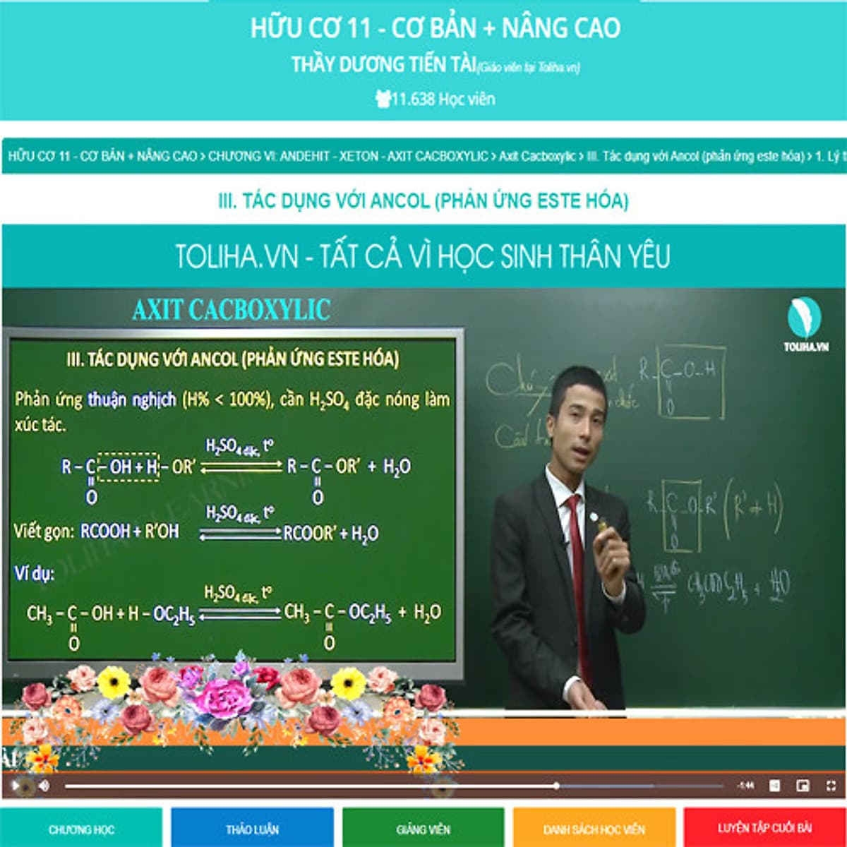 Khóa học HÓA HỮU CƠ lớp 11 - CƠ BẢN và NÂNG CAO thầy Dương Tiến Tài - 03 tháng