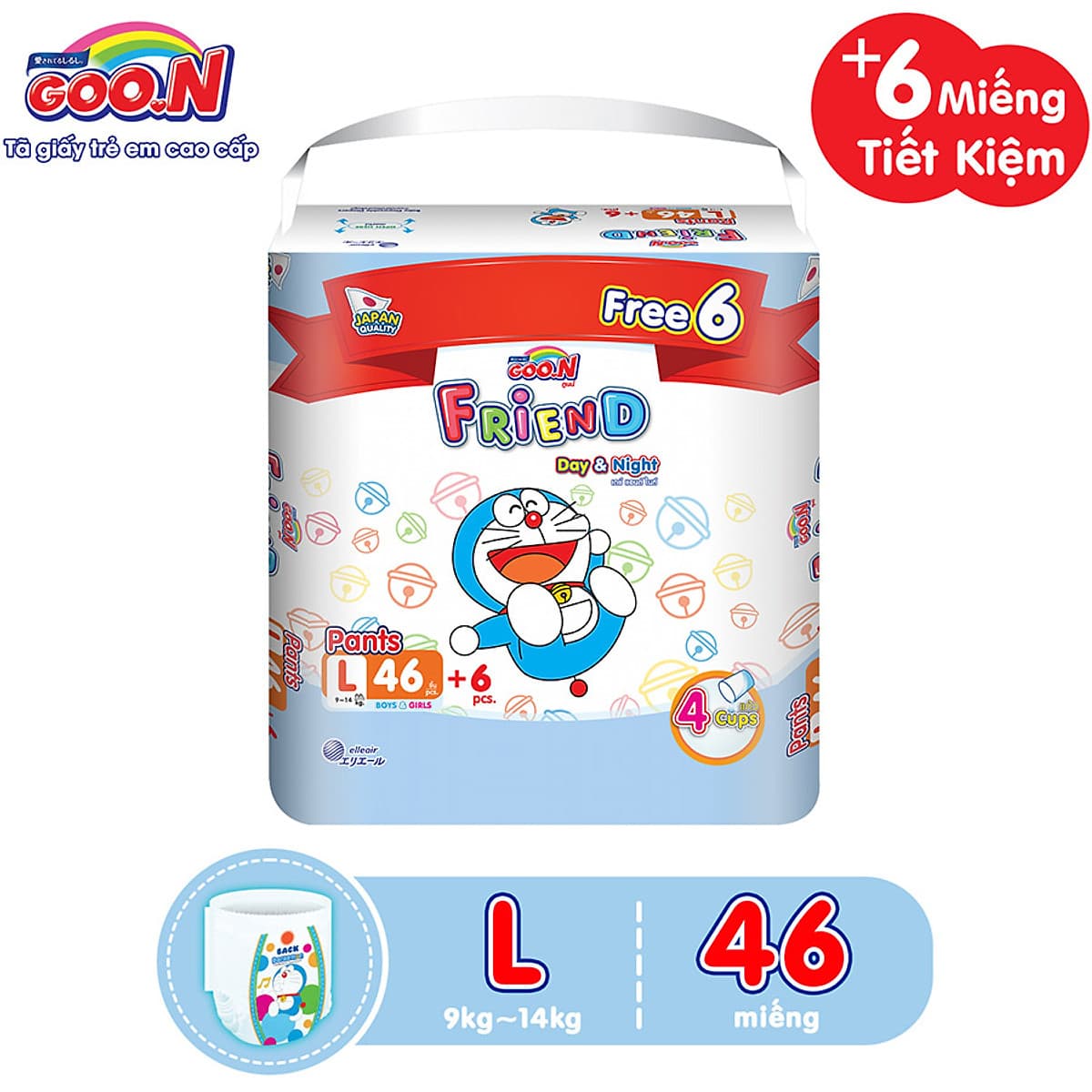 Tã Quần Goon Friend Doremon Gói Cực Đại L46 (46 Miếng)+ Tặng Thêm 6 Miếng Tiết Kiệm Hơn