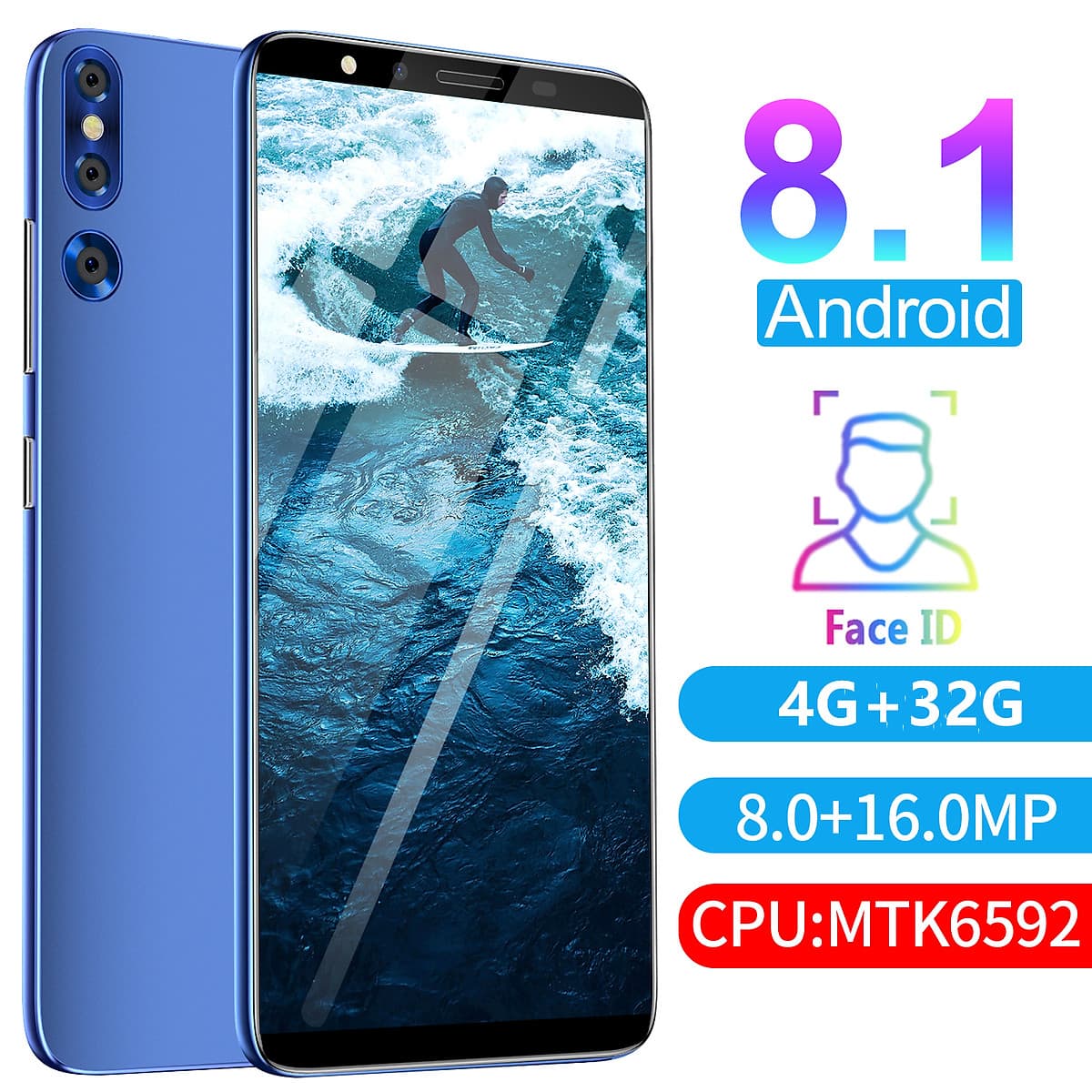 Fun 5.72 inch Large Screen Smartphone P20plus 4G+32G Face ID Android Cellphone