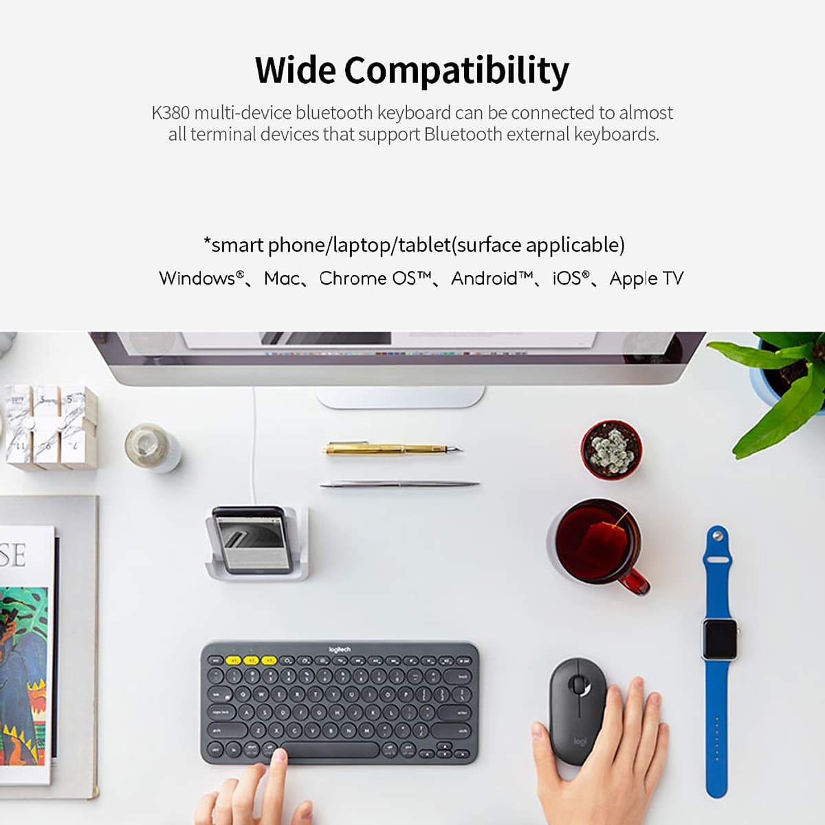 Logitech K380 Wireless Bluetooth 3.0 Keyboard EASY-SWITCH Keyboard Multi-device Connection Multiple Operating Systems