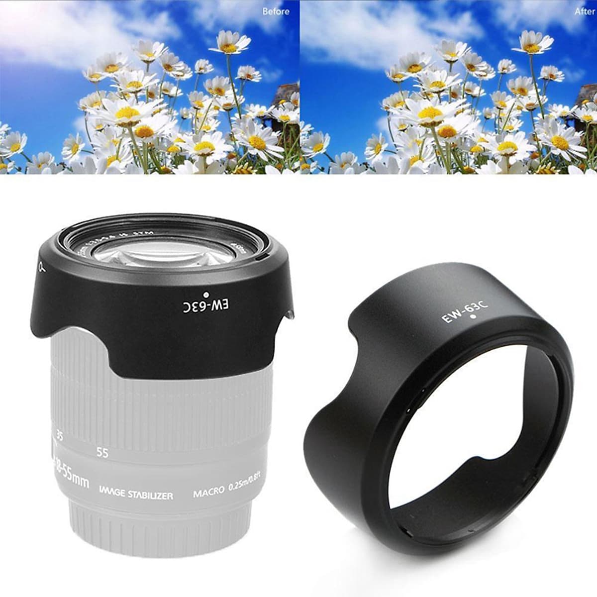 Loa che nắng hood EW-63C cho ống kính Canon EF-S 18-55mm f:3.5-5.6 IS STM