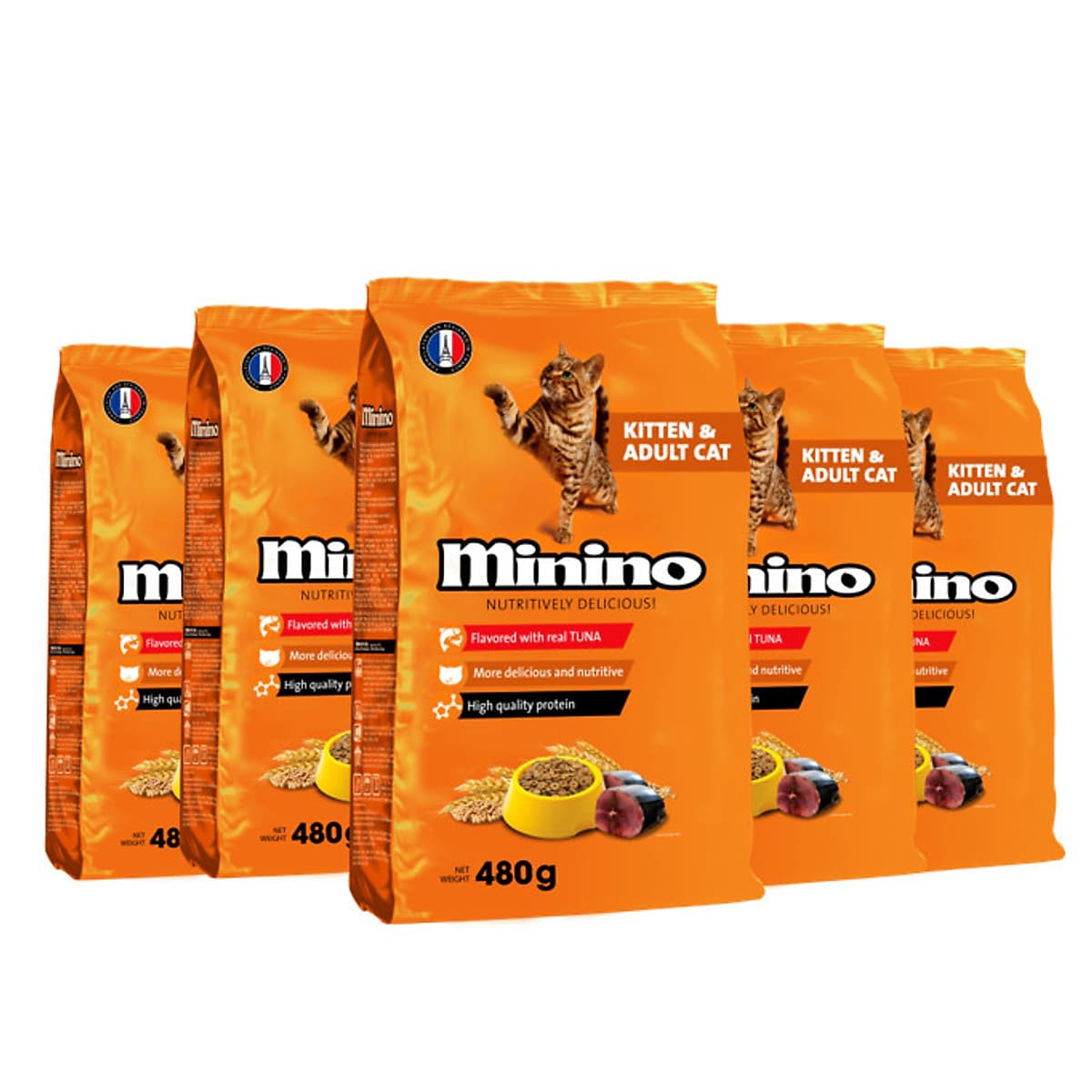 Combo 4 gói thức ăn cho mèo Minino Tuna 480gr - Tặng 1 gói cùng loại 