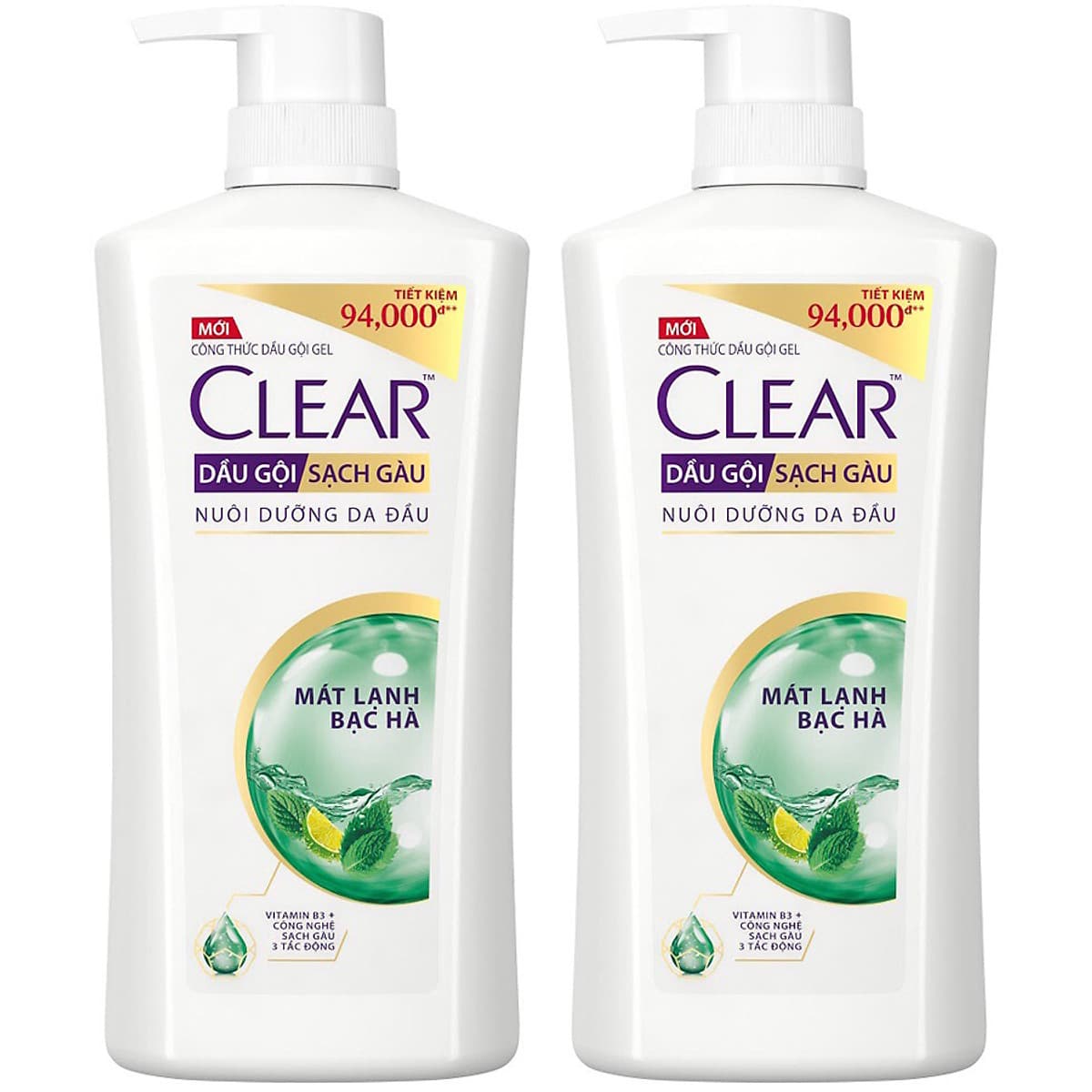 Combo 02 Dầu Gội Hỗ Trợ Trị Gàu Clear Mát Lạnh Bạc Hà 880g