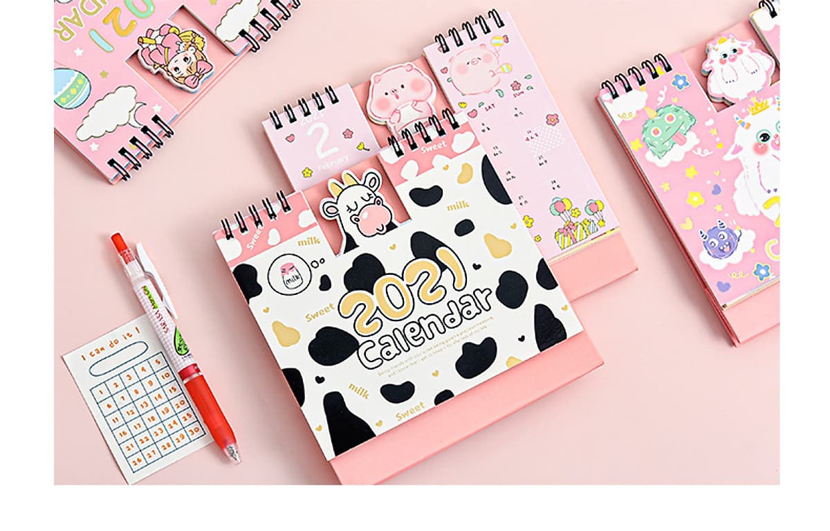 Lịch Để Bàn 2021 Siêu Dễ Thương Để Bàn Làm Việc Học Tập Tặng Kèm Sticker Trang Trí 