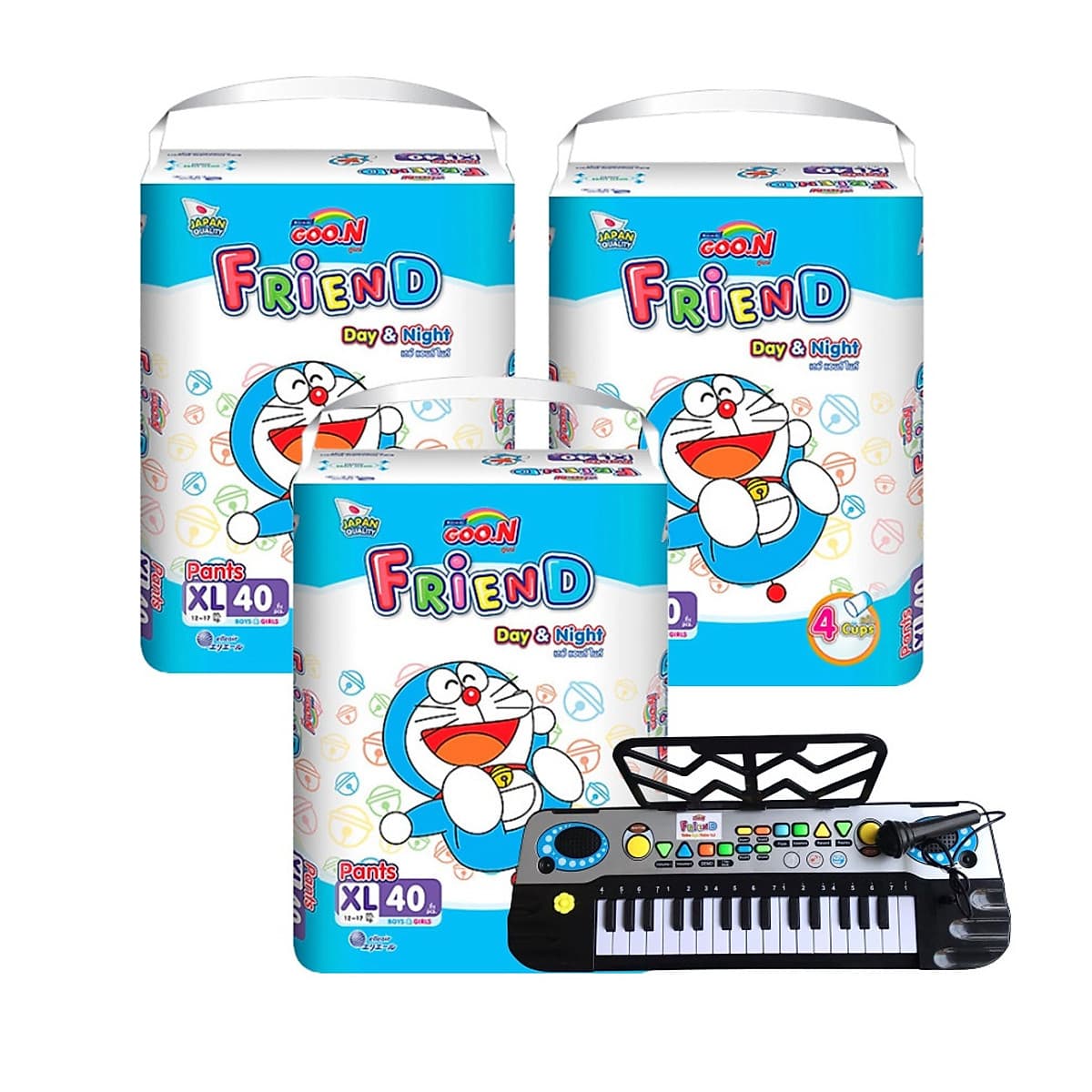 Combo 3 Bịch Tã Quần Goon Friend Doremon Mới M54/L46/XL40/XXL34/XXXL22 - Tặng đồ chơi đàn Organ