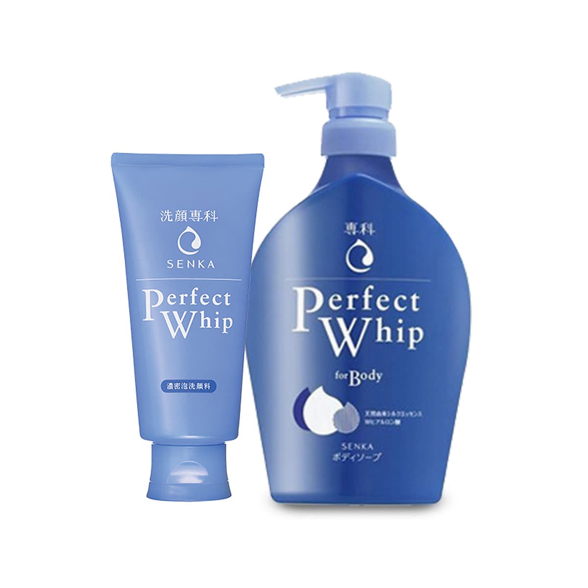 Combo Sữa tắm dưỡng ẩm Senka Perfect Whip 500ml và Sữa rửa mặt sạch ẩm mịn tự nhiên với bọt tơ tằm trắng Perfect Whip 120g