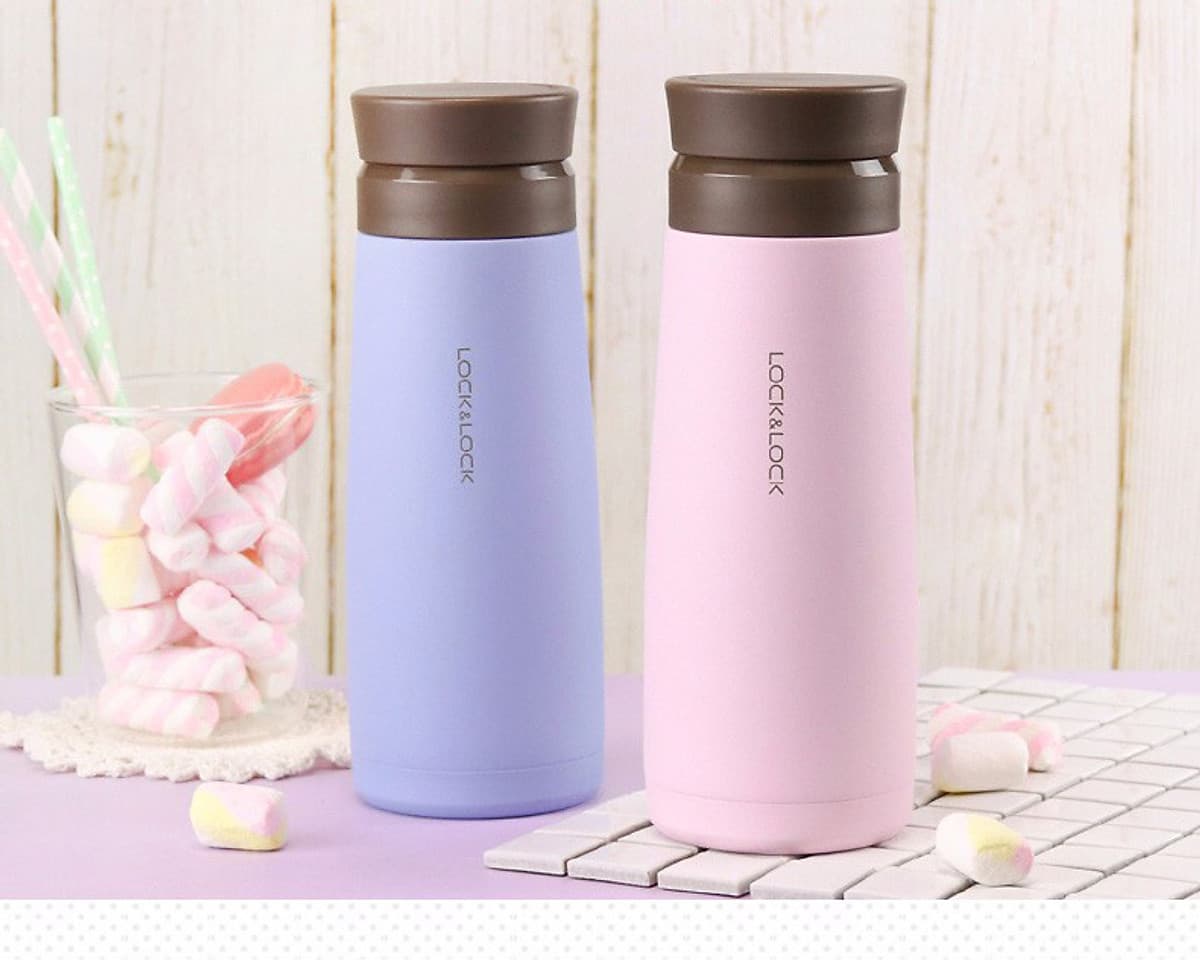 Bình Giữ Nhiệt Lock&Lock Macaron 450ml LHC4230 - Hàng Chính Hãng, Chất Liệu Thép Không Gỉ, Có Lưới Lọc Trà Tiện Dụng Kèm Ống Hút Inox 304