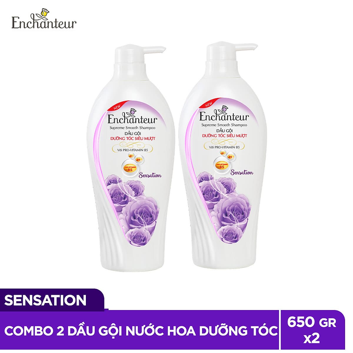 Combo 2 Dầu gội nước hoa Enchanteur Sensation/Charming dưỡng tóc siêu mượt 650gr/Chai
