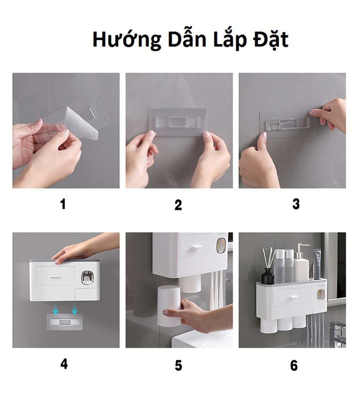 KỆ TREO BÀN CHẢI ĐÁNH RĂNG, TÍCH HỢP ĐỒ LẤY KEM THÔNG MINH (2LY) MÀU ĐEN-TRẮNG VÀ XÁM -TRẮNG