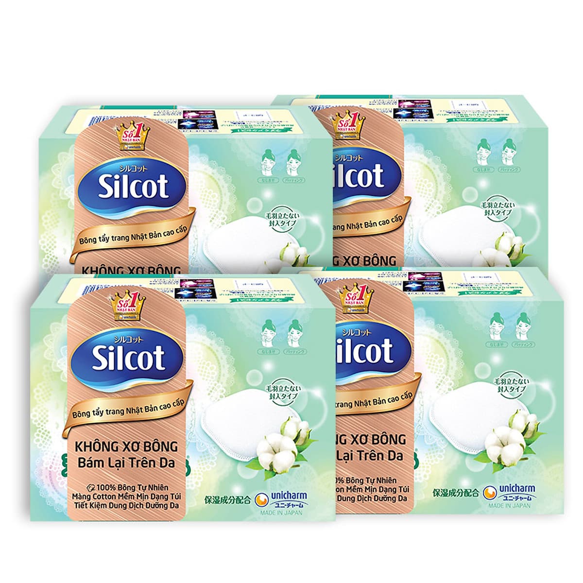 Bộ 4 hộp bông tẩy trang cao cấp Silcot Premium (66 miếng/hộp)