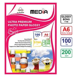 Giấy In Ảnh Media 1 Mặt Bóng A6 200gsm 100 Tờ - Hàng chính hãng