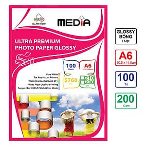 Giấy In Ảnh Media 1 Mặt Bóng A6 200gsm 100 Tờ - Hàng chính hãng