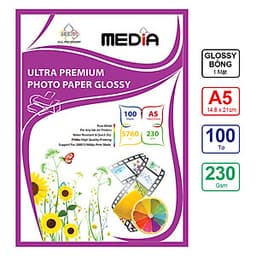 Giấy In Ảnh Media 1 Mặt Bóng A5 230gsm 100 Tờ - Hàng chính hãng