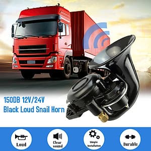12V/24V 120DB Loud Single Trumpet Snail Air Horn Siren Waterproof Speaker Universal For Car Truck Bus Van - Black
