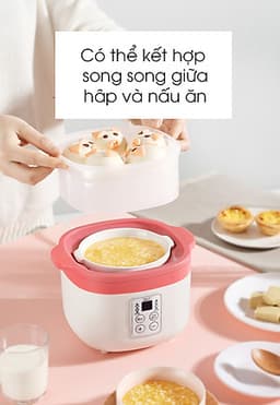 Nồi điện nấu cháo chậm đa năng bằng sứ ceramic KARPELLE (ANH) tự động, dành cho bé ăn dặm (hấp, nấu, chưng, hầm, hâm nóng) 0,8L (đỏ)