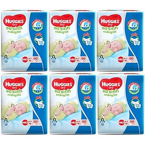 Combo 6 Gói Miếng Lót Sơ Sinh Huggies Newborn 2 (4-7kg) - N60 (Gói 60 Miếng)