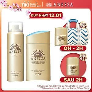 Combo Kem chống nắng dưỡng da dạng sữa Anessa Milk SPF 50+ PA++++ 60ml và Kem chống nắng dưỡng da dạng xịt Anessa Spray 60g