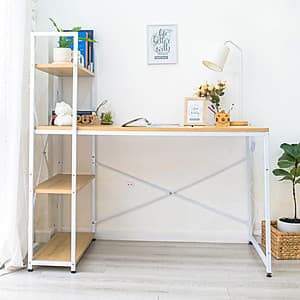 Bàn Làm Việc BEYOURs Neuly Table Gỗ Chân Sắt Phối Kệ Sách Đa Năng