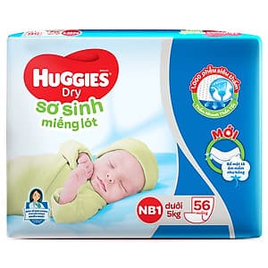 Miếng Lót Sơ Sinh Huggies Dry Newborn 1 - 56 (56 Miếng) - Bao Bì Mới
