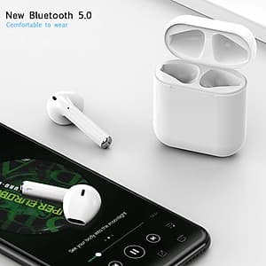 Tai Nghe Mini Bluetooth Không Dây 5.0 i12 Cho Iphone Samsung Xiaomi Huawei - Trắng