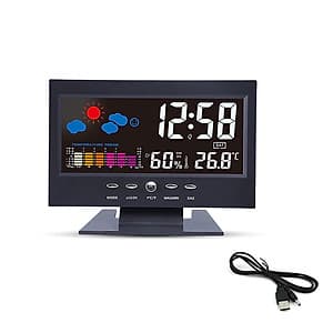 Đồng Hồ Báo Thức Điện Tử Đa Năng Có Màn Hình LCD Hiển Thị Thời Gian/ Ngày/ Tuần/ Nhiệt Độ/ Độ Ẩm/ Thời Tiết - Đen
