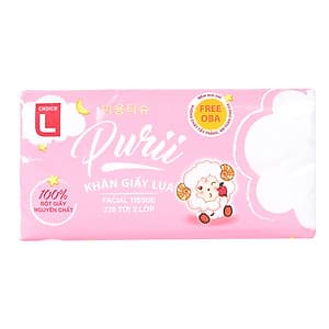 Khăn Giấy Lụa Purri Choice L (Cl) (20 x 19.5 cm) Gói 220 Tờ - Bao Bì Màu Hồng / Xanh