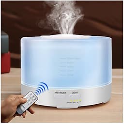 Máy khuếch tán tinh dầu trụ trắng 500ml có remote điều khiển từ xa