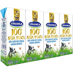 Thùng 48 Hộp Sữa Tươi Tiệt Trùng Vinamilk 100% Không Đường (180ml / Hộp)