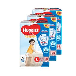 Combo 3 Tã quần HUGGIES DRY PANTS SUPER JUMBO L68 (8 - 13kg)  - Gói 68 miếng 