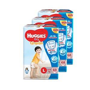 Combo 3 Tã quần HUGGIES DRY PANTS SUPER JUMBO L68 (8 - 13kg)  - Gói 68 miếng 