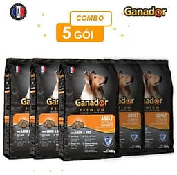 Combo 5 gói thức ăn cho chó trưởng thành Ganador vị thịt cừu & gạo Lamb & Rice 400gram