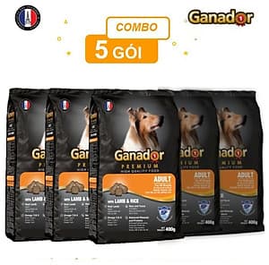 Combo 5 gói thức ăn cho chó trưởng thành Ganador vị thịt cừu & gạo Lamb & Rice 400gram
