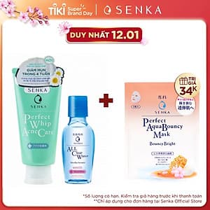 Combo Sữa rửa mặt dành cho da mụn Senka Perfect Whip Acne Care 100g + Nước tẩy trang Senka All Clear White 70ml