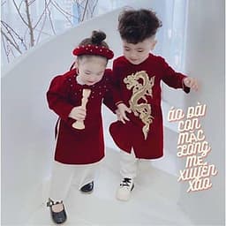 áo dài cách tân nhung rồng bé trai cổ ngọc bé gái