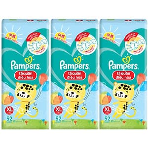 Combo 3 Tã Quần Pampers Điều Hoà Gói Lớn XL52 Tặng 1 Túi Nước Giặt Ariel 1.4kg