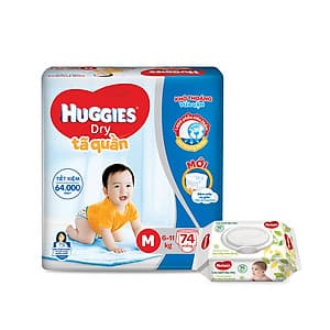 Tã quần Huggies Super Jumbo M74 - L68 - XL62 - XXL56 [Tặng khăn ướt 64 tờ] 