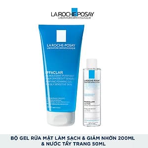 Bộ Gel rửa mặt làm sạch & giảm nhờn La Roche-Posay 200ml & nước tẩy trang 50ml 