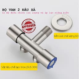 Van Nước 2 cổng xả có điều khiển riêng biệt dạng vòi chia nước. Đường kính van 20mm, Chất liệu bằng Inox 