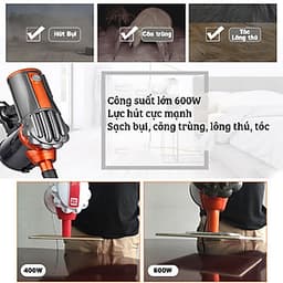 Máy hút bụi mini cầm tay 600W GreenHome GHA-585A hút sàn hút rèm cực mạnh (Hàng chính hãng)