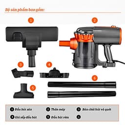 Máy hút bụi mini cầm tay 600W GreenHome GHA-585A hút sàn hút rèm cực mạnh (Hàng chính hãng)