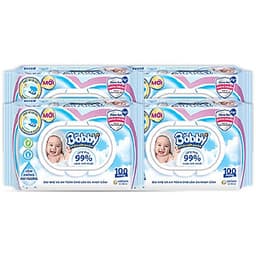 Combo Tiết Kiệm - 4 Gói Khăn Ướt Bobby Care Không Hương 100 Tờ/Gói